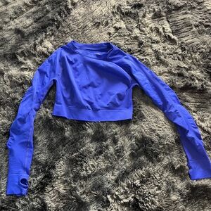 Women's Blue Long Sleeve Workout Crop Top (SET)